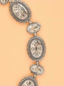 Middle Eastern Style Metal Carved Inlaid Waist Chain, Versatile White Waist Belt Chain For Skirts, Solid Color Casual Bohemian Retro Party Zinc Alloy, Spring/Summer/Autumn/Winter - 銀色 - 查看 5