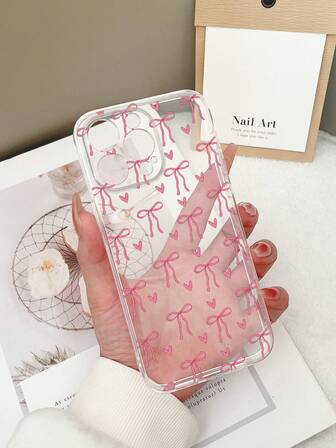 1pc Transparent TPU Shockproof Colorful Bowknot Heart Pattern Phone Case Compatible With IPhone 15/15Pro/15Plus/15ProMax/16/16Pro/16Plus/16ProMax/17/17Pro/17ProMax, Galaxy S23 Ultra/A14/A24, Redmi Note 12 Pro, Pixel 8/8 Pro