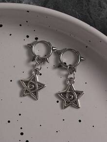 1pc Gothic Punk Style Rivet Swirl Star Earrings, Fashionable Cute Earrings For Women - Silver - View 9
