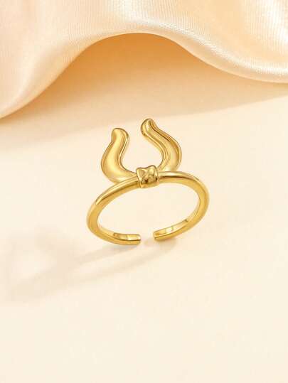 1 pieza Anillo abierto con forma de cuerno de buey dorado minimalista de acero inoxidable, adecuado para uso diario de mujeres o como regalo