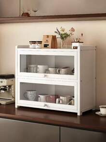 新款实用桌面收纳架，两层/三层竹制面包盒，带亚克力透明窗 - 大容量厨房台面收纳架，复古农舍风格，适用于面包、糕点和食品储藏室。天然竹制表面。面包糕点收纳架。不直接接触食物。