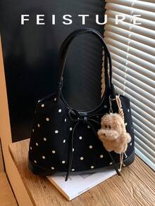 1个波点仿麂皮手提包，时尚女士手提包，单肩包，适合通勤、约会、日常使用，附赠吊坠 - 黑色 - 查看 8