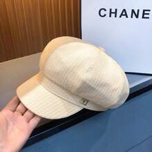 1顶字母扣八角贝雷帽，时尚帽檐贝雷帽，男女通用，百搭春夏韩版风格，适合大头围 - 黑色 - 查看 5