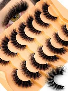 7片/套 短款3D水貂毛假睫毛，俄式DD卷度，手工制作，自然蓬松浓密，整条假睫毛，批发化妆品 - 黑色 - 查看 5