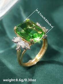 1枚时尚立方氧化锆戒指，女士婚礼订婚派对首饰，情人节礼物 - 金黃色 - 查看 5
