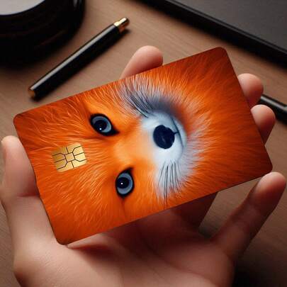 2pcs Cute Fox Pattern Stickers Set, Durable Privacy Stickers Made Of PVC Material, Suitable For Credit Cards, Transportation Cards, Debit Cards And More, Protect Bank Cards, Anti-Scratch, Removable Self-Adhesive Decorative Card Stickers, Fashionable Accessory And Gift