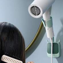 1pc Punch Free Wall Mounted Hair Dryer Rack, Simple Plastic Hair Dryer Holder For Bathroom - Green - View 9