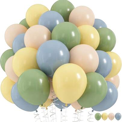 20/40pcs Sage Green, Dusty Blue, Yellow Balloon Set, 10inch Olive Green, Macaron Yellow, Slate Blue, White Cream Latex Balloons, Suitable For Birthday, Wedding, Baby Shower, Wild Party Decorations