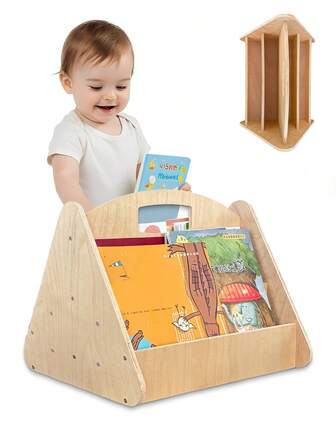 Wooden Children's Bookshelf, Montessori Bookshelf, Suitable For Children's Room, Daycare And Classroom, Toddler Bookshelf, Portable Wooden Display Rack, Toy Organization, Room Furniture