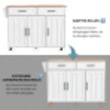 129x46(71)X91.5cm Esstischwagen /Anrichte Mit Klapptischplatte, Inneneinlegeböden In Den Schranktüren, Kücheninsel Auf 5 Rädern Mit Stauschränken Und 2 Schubladen, Für Das Esszimmer, White - White - View 1