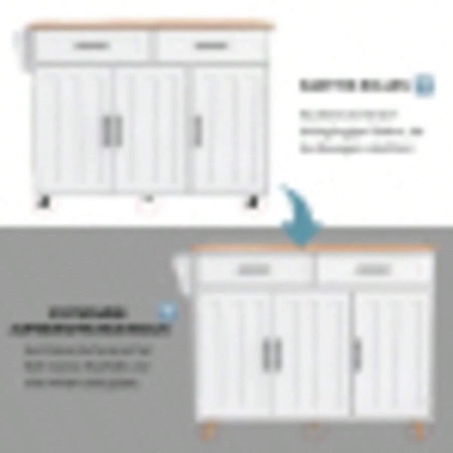 129x46(71)X91.5cm Esstischwagen /Anrichte Mit Klapptischplatte, Inneneinlegeböden In Den Schranktüren, Kücheninsel Auf 5 Rädern Mit Stauschränken Und 2 Schubladen, Für Das Esszimmer, White - White - View 1