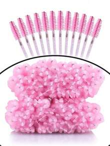 100pcs Disposable Mascara Wands, Crystal Eyebrow Brush (Suitable For Eyelash Extensions), Pink Eyelash Brush (With Storage Box), Eyebrow Brush, Eyeshadow Brush, Spiral Brush - Multicolor - View 11