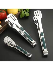 3pcs Non-Slip, Heat-Resistant, Multi-Functional Kitchen Tongs Set - Suitable For Grilling, Salad, Serving Meat - Durable, Ergonomic, Easy To Clean Accessories - Green - View 3