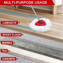 JEHONN Spin Mop Replacement Heads, Base, Handle For O-Cedar EasyWring 1 Tank System, Includes 2 Microfiber Refills, 1 Triangle Cover And 58 Inches Long Pole For Cleaning Bathroom Kitchen Tile Floor - trắng - Xem 3