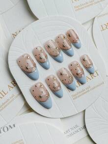 10pcs Almond-Shaped Light Pink Nail Stickers, Sweet & Fashionable Pink & White Polka Dot French Manicure Design, White Versatile Nail Art Set, Suitable For Women's Daily, Date, Commute, Party Occasions, Can Be Used For Press-On Nails And Other Nail Products.