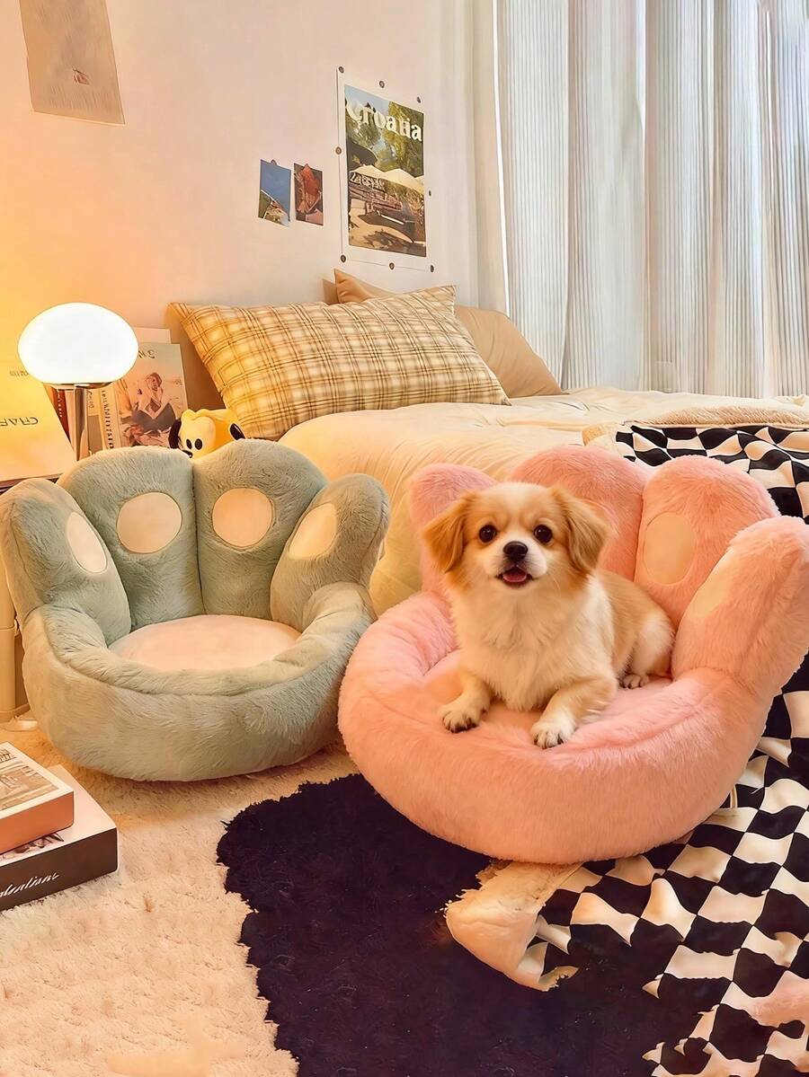 可爱猫爪宠物床，冬季保暖，适合猫咪和小型犬，可放置于地板、沙发、榻榻米、卧室、窗台、地毯等处。 - 彩色 - 查看 1