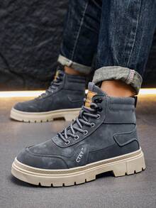 New Gray Men's Boots, Retro Men's Shoes, High-Top Lace-Up Shoes, British Style Men's Shoes - Grey - View 4