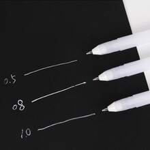 凝胶笔，3支装，0.5/0.8/1.0mm 白色荧光笔，书写流畅，适用于艺术绘画，经典白色墨水