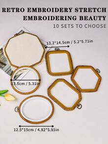 Multiple Pieces Vintage Palace Style Faux Wood Grain DIY Embroidery Hoops, Embroidery Frames, Embroidery Stretcher Bars, Dreamcatcher Wind Chime Hanging Rings, Made Of Durable ABS And PVC, With Bronze Metal Hooks For Hanging, Can Be Used As Bag, Clothing, Phone, Key Chain Decorations, Halloween, Christmas Decor, Desk, Bedside Ornaments, Car Hanging Accessories - Brown - View 2