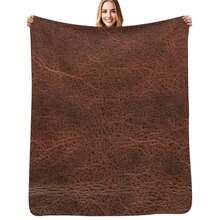 Brown Leather Design Throw Blanket For Winter Warm Luxury Thicken Fashion Sofas Blankets - 黑色 - 查看 1