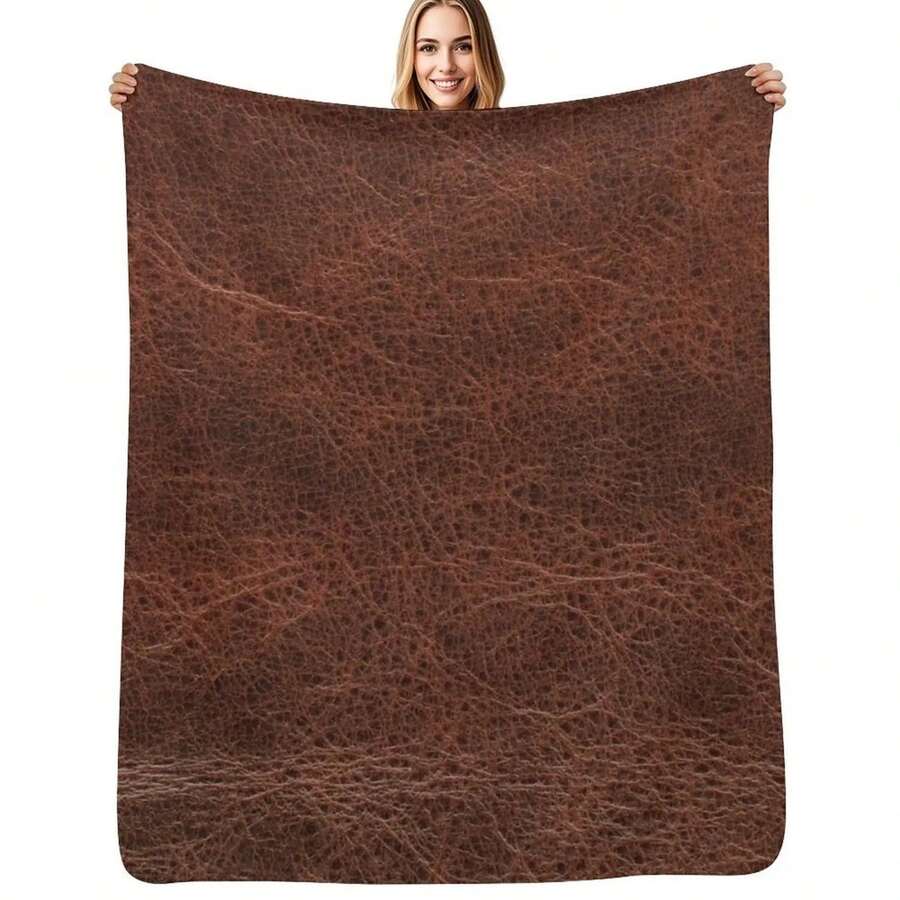 Brown Leather Design Throw Blanket For Winter Warm Luxury Thicken Fashion Sofas Blankets - 黑色 - 查看 1
