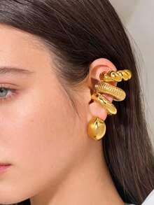 5pcs Fashionable Lightweight Hollow C-Shaped Spiral Clip On Earrings Set, Suitable For Daily Wear, Party And Wedding