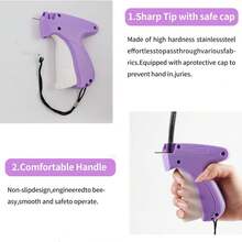 Handheld Garment Tag Gun, Suitable For Clothing, Quick Sewing Garment Fasteners & Labels, Sewing Kit Includes 6 Needles, 500 Black Fasteners And 500 White Fasteners, Purple - Purple - View 10