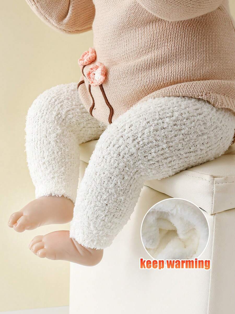 1pc Baby Thick Thermal Lined Solid Color Tights, Suitable For Winter, Warm And Comfortable