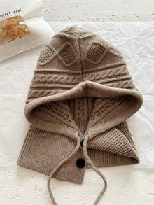 1 件女士灰色抽绳拉法帽针织面部颈部保暖户外滑雪防护头巾围巾围脖适合冬季 - 淺灰色 - 查看 28