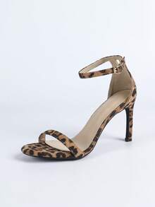 Women's Leopard Print Peep Toe Ankle Strap Stiletto High Heel Sandals, Fashionable Minimalist Casual Elegant Shoes - Multicolor - View 6