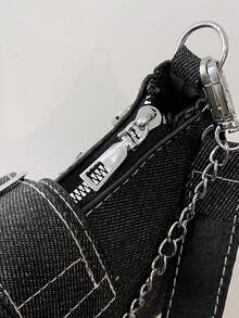 Nueva interpretación de diseño pequeño de bolso de estrella y media luna. Moda de tela con textura de cadena. Destacado para llevar debajo del brazo o en la mano. Uso dual, apto para múltiples escenas. Estilo dulce y moderno, todo a juego. Ligero y se ajusta bien al rostro. Práctico. - Negro - Ver 9