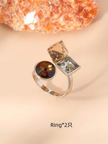 1pc Shiny Geometric Crystal 3D Open Ring - Multicolor - View 9