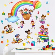 Naklejki ścienne z balonem na ogrzane powietrze z motywem tęczowego placu zabaw, odpowiednie do sypialni, łazienki, salonu, werandy, dekoracji domu, zdejmowanych naklejek ściennych, dekoracji ściennych - Wielokolorowe - Zobacz 5