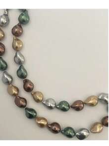 1pc Baroque Freshwater Shell Pearl Necklace, French Style, Synthetic, June Birthstone, Elegant For Daily Wear, Suitable For All Seasons - Baroque Colored Pearl Necklace - View 1