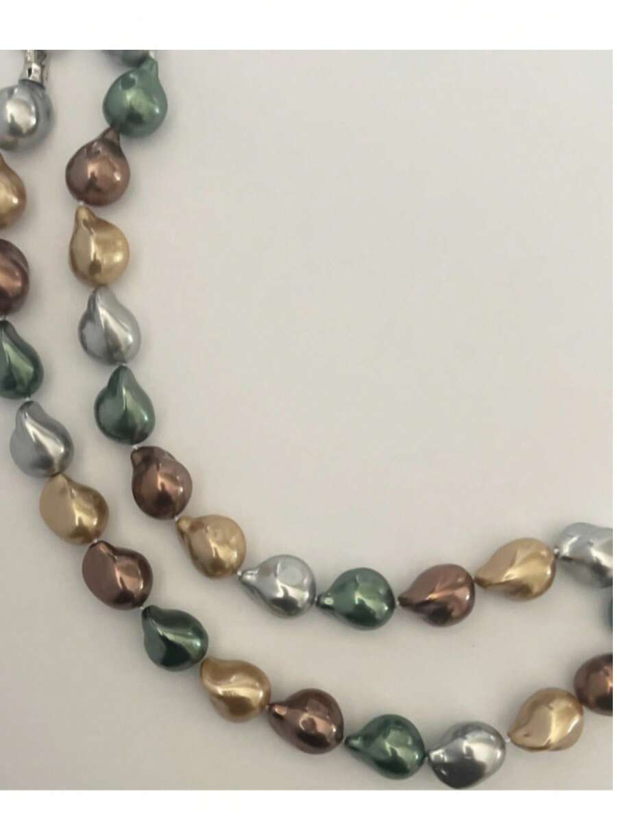 1pc Baroque Freshwater Shell Pearl Necklace, French Style, Synthetic, June Birthstone, Elegant For Daily Wear, Suitable For All Seasons - Baroque Colored Pearl Necklace - View 1