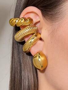 5pcs Fashionable Lightweight Hollow C-Shaped Spiral Clip On Earrings Set, Suitable For Daily Wear, Party And Wedding