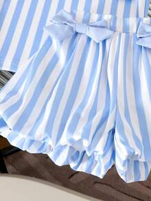 2pcs Baby/Baby GirlCute Ruffle Bow Sleeveless Tank Top And Lantern Shorts Set, Summer Outfit - Baby Blue - View 5