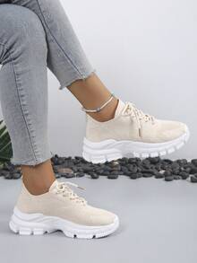 新款透气轻便网面针织系带休闲鞋，可水洗女士运动鞋、跑步鞋、步行鞋、公路鞋