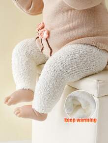 1pc Baby Thick Thermal Lined Solid Color Tights, Suitable For Winter, Warm And Comfortable - White - View 11