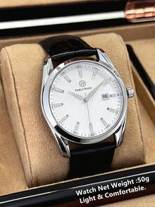 Pablo Raez 1pc Men's Watch Original Authentic Famous Brand New Luxury Wristwatch Men's Silver Non-Fading Exquisite Stainless Steel Fashion Clock Minimalist Business Men's Watch 50m Waterproof Calendar Date Display Premium Men's Fashion AAA Grade Quartz Watch Real Steel Scale Black PU Leather Soft Strap Chain High-End Daily Wear Teacher Gift Father Or Boyfriend Gift Graduation Wedding Birthday Gift - one-size - View 6