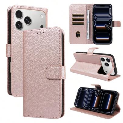 1个荔枝纹理翻盖保护卡套手机壳，防刮花，兼容苹果17 Pro Max/17 Pro/17/Air/16 Pro Max/16/15/14/13，A16系列