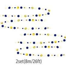 2 套（8 米/26 英尺）海军蓝和金色圆点花环皇家蓝悬挂纸质圆点花车，适用于生日婚礼新娘送礼会毕业典礼航海、海盗主题派对装饰用品 - 彩色 - 查看 8