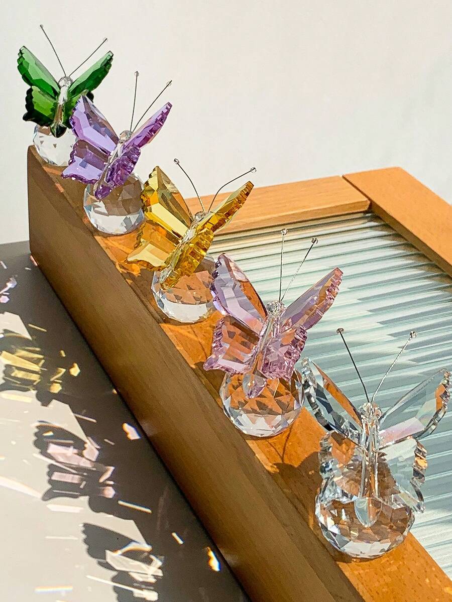 Kristall Schmetterling, kleines Tier, Heimdekoration, kleine Schreibtischornamente, Set Kombination aus weißem Kristall Schmetterling + Mond und Sonnenfänger Prisma (geeignet für Freunde, Schwestern, Töchter, Mütter (Geschenke)), auch geeignet als Geburtstagsgeschenk für Frauen
