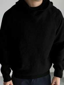 Herren Lässig Loose Fit Pullover Hoodie, einfarbig, vielseitig, Langarm, geeignet für Frühling, Herbst und Winter - Schwarz - Übersicht 2