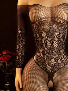 Sexy No-Shoulder Strap One Shoulder Open Crotch Netting Bodycon Dress, Body Socks, With Hollow Details, Adult Women's Enhanced Elasticity Bodycon Dress - Black - View 5