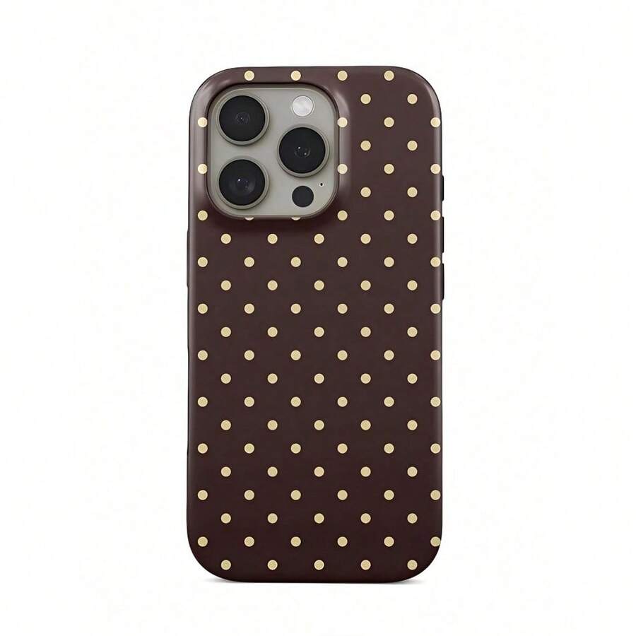 Funda De Teléfono Con Cobertura Total De TPU+PC Compatible Con Apple 17/16/15/14/13/12/11/promax/pro/plus, Y Compatible Con Samsung Galaxy S21/S22/S23/S24/S25/plus/ultra/FE/A03/A05/A06/A07/A13/A14/A15/A16/A17/A23/A25/A26/A32/A34/A35/A36/A52/A53/A54/A55/A56/A71/5G, Diseño De Lunares Blancos, Fundas Para Móviles Accesorios Decoraciones Navideñas Regalos - Marrón - Ver 1