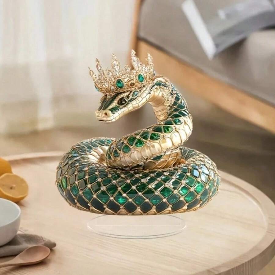 2D Flat, 1pc Traditional Style Jade Green Snake Acrylic Statue - Elegant Animal Theme Desktop Decor, No Feathers, No Power Needed - Perfect Gift For Valentine's Day, Christmas, Thanksgiving, New Year - Suitable For Home And Office Decor - Indoor/Outdoor Use - Multicolor - View 1
