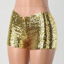 Pantalones cortos de rendimiento para mujer, con lentejuelas brillantes, cintura elstica para espectculos de baile, fiestas y eventos temticos, Dorado, Small - inicial - Ver 5
