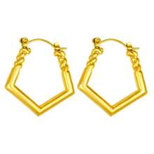 1对简约不锈钢优雅钛钢耳环，奢华高端18K镀金女士耳环 - 金色 - 查看 7