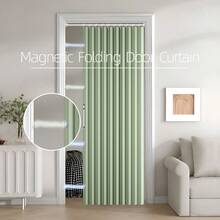 Magnetic Folding Door Curtain, Comes With Hanging Rings, Available In Multiple Colors, Suitable For Dividing Spaces In Living Room, Bedroom And Kitchen, Also For Room Decor